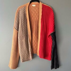 POL Colorblock Bohemian Textured Knit Cardigan